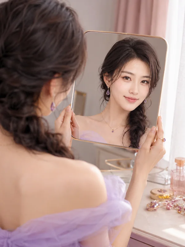 Adult-presenting fictional portrait for aiporngenerate.com: mirror portrait realistic dressing table